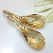 Gold Teardrop Earrings Swarovski Crystal Golden Shadow Teardrop Dangle Earrings Hypoallergenic Yellow Gold Bridesmaid Gift Wedding Jewelry