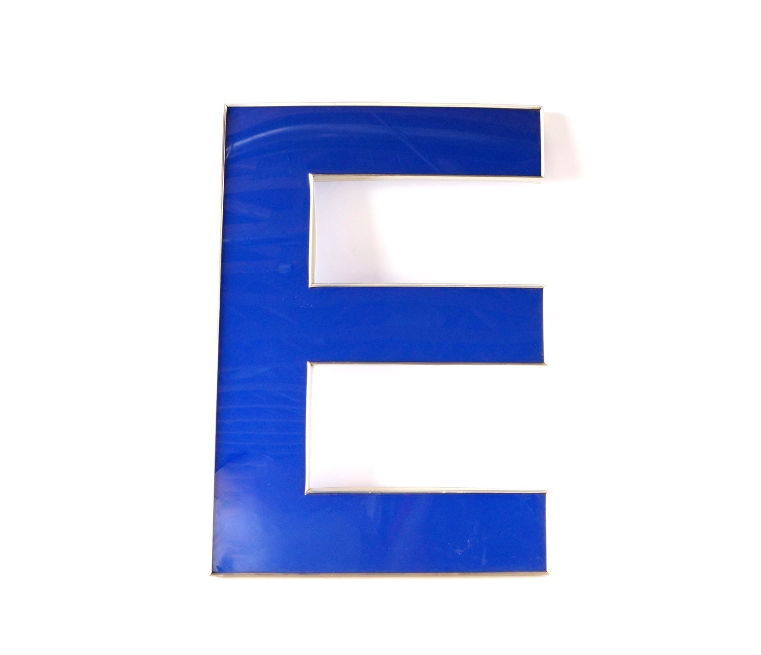Vintage Industrial Letter E Sign Letter in Blue and Silver (25" tall x 20" wide) - Industrial Home Decor, and more