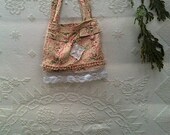 Summer  peach khaki cream green upcycled boho hobo bag eco made from skirt vintage lace ipad gym yoga pilates bag