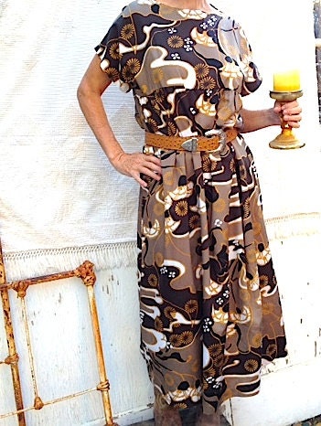 brown holiday op art black gold vintage summer handmade retro swirly cool madmen design graphics tunic leggings dress