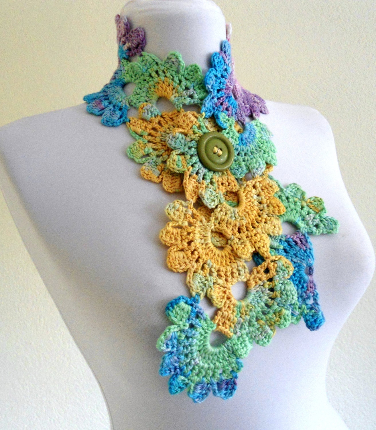 Crocheted Multi Color Bamboo Lace Neckwarmer,scarf,fashion,gift, valentine,  summer trends, fashion, 2012