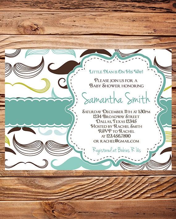 Baby shower Invitation boy, Mustache Boy Shower, Little Man, Brown, Gray, Mustache Baby Boy Shower, Printable (Item 5133)
