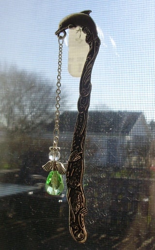 Green Angel beaded Dolphin and fish Book Mark 6" Long