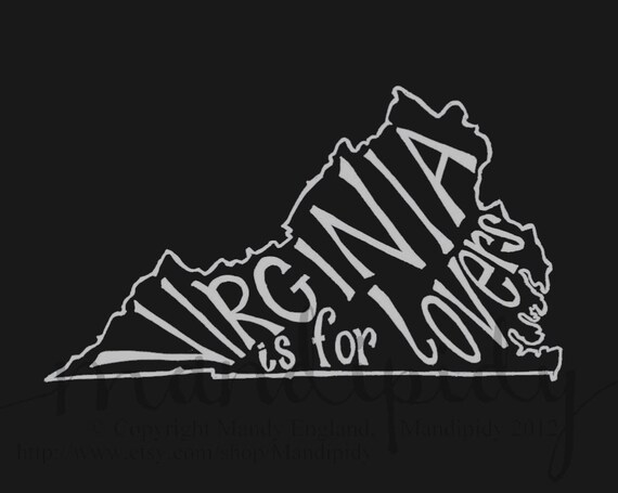 Virginia is for Lovers - Black Background - 8x10 Illustrated Print by Mandipidy