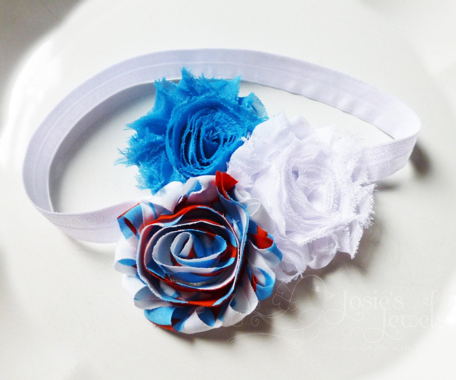 BACK TO SCHOOL Blue Shabby Chic Rosette Infant Toddler Girls Headband
