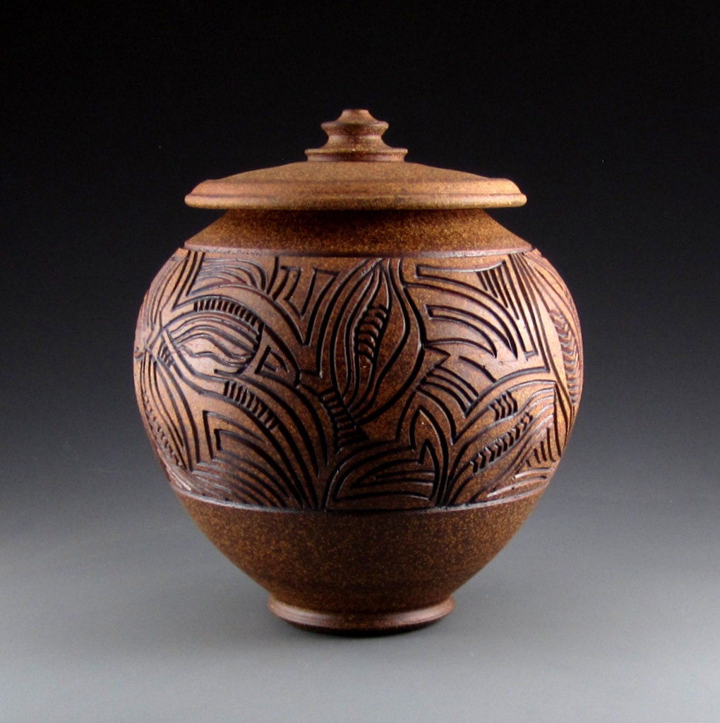 Carved Stoneware Urn (3113)
