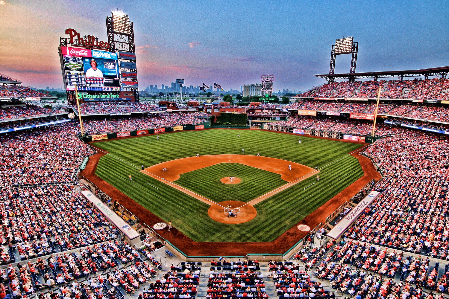 Philadelphia Phillies - Sports Photography - Baseball - Citizen's Bank Park - Art Print - Man Cave - Twilight - 16X24 Print (Other Sizes)