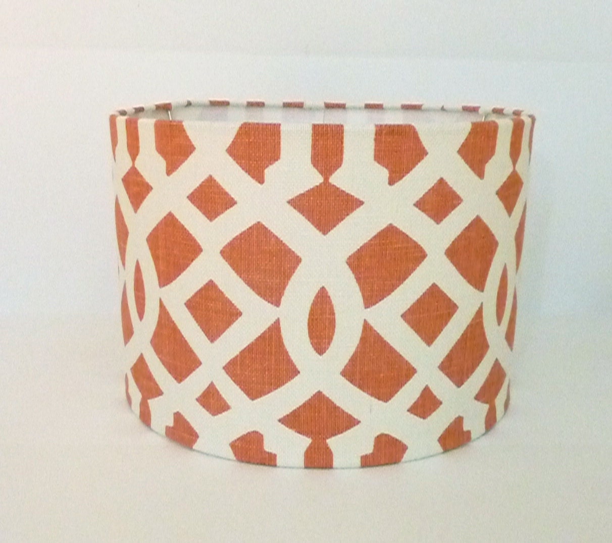 Small Custom Drum Lampshade in Schumacher Imperial Trellis fabric in Mandarin