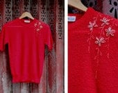 Vintage Red Embroidered Sweater Tee