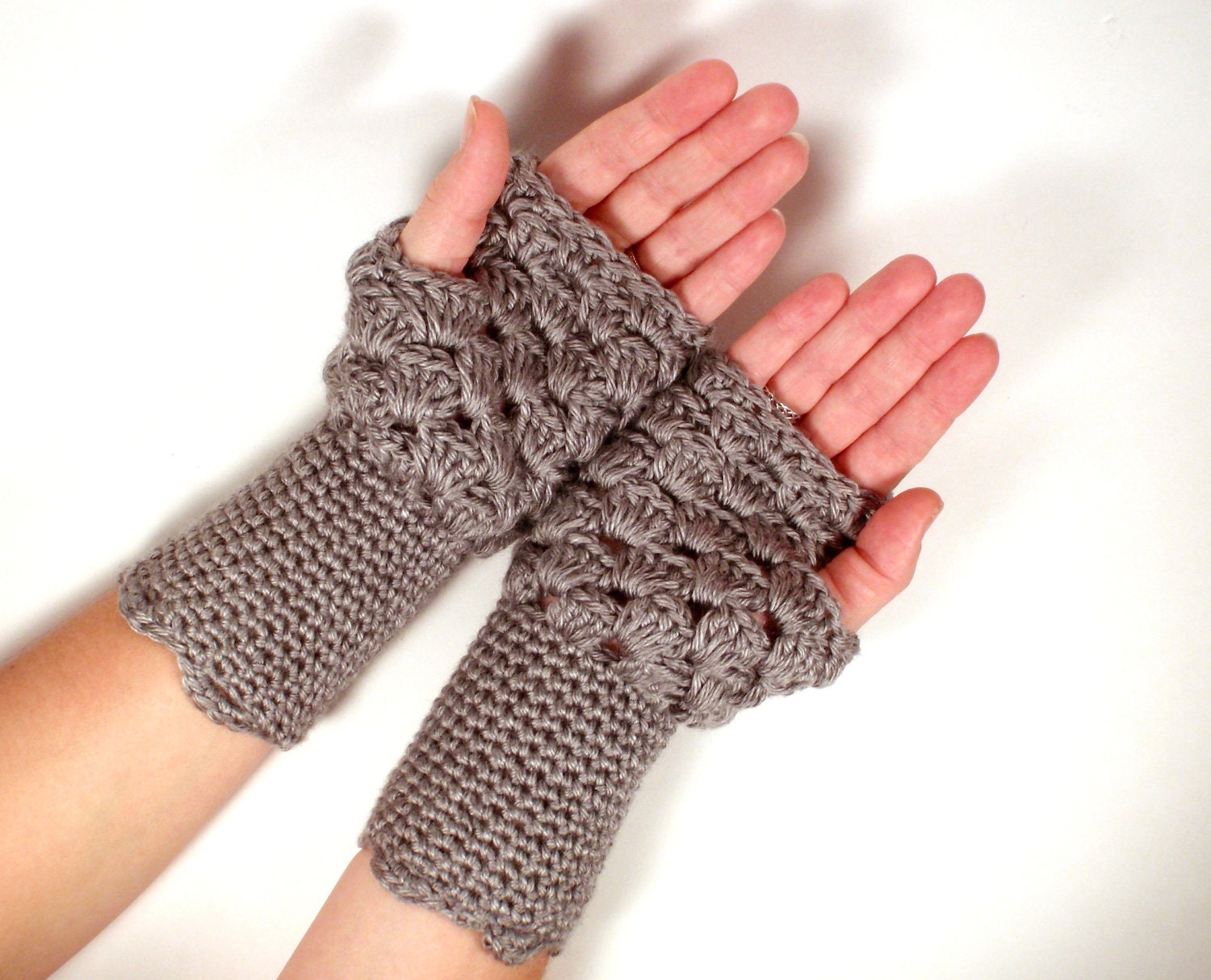Gray Fingerless Gloves, Handmade Crochet Gloves for Women