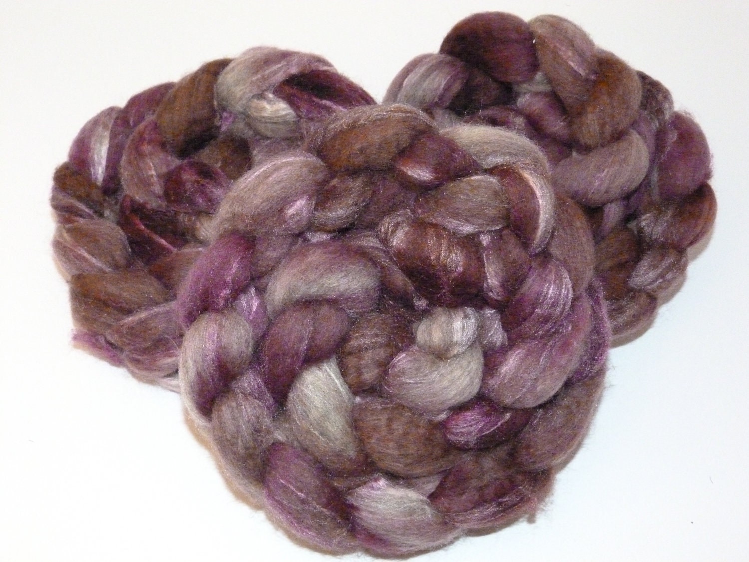 Chocolate and Roses BFL and Tussah Silk Wool Roving 4 oz ---Spun Picture Added---