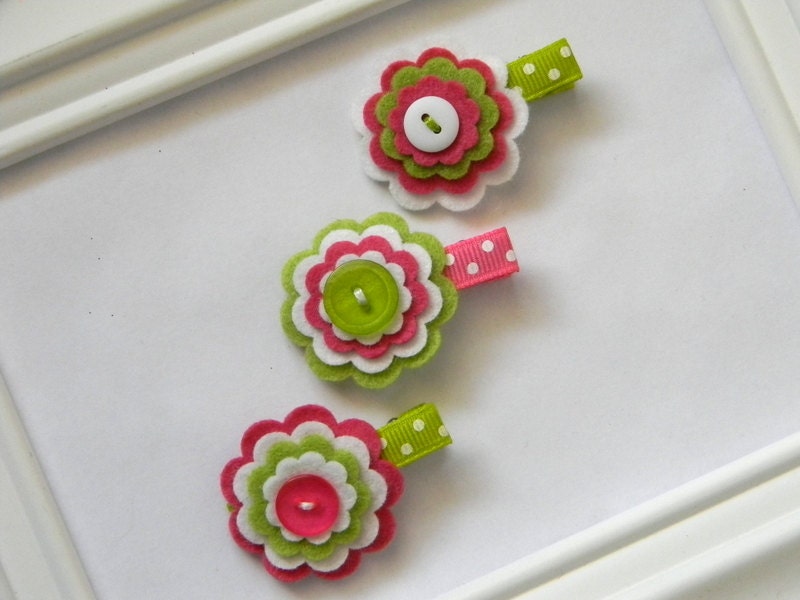 Girls Hair Clip Collection - Set of 3 Felt Flower Clippies