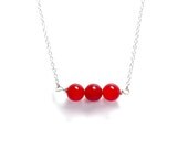 Red Jewelry - Simple Red Jade Necklace - Minimalist Jewelry - Red and Silver Accessory - GalvestonTradingCo