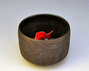 Koi Tea Bowl "Black Bamboo"