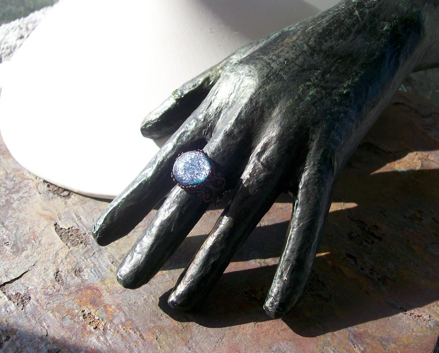 Silver Moon  Dichroic Ring Adjustable Fused Glass Handmade jewelry