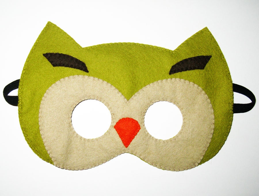 Owl felt mask - Olive Orange - party animal bird costume for boys girls - soft Dress Up play accessory - Theatre roleplay - Gift for kids