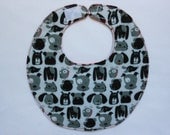 Baby Bibs, four soft layers, reversible, white with cute black and white puppy faces