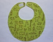 Baby Bibs, four soft layers, reversible, green with the cutest critters