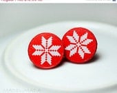 SALE Nordic sweater Post Earrings Christmas Jewelry red white, Gift for her under 15 - MADEbyMADA