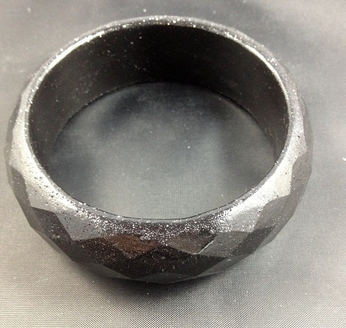Hand Cast Black Beveled Bangle