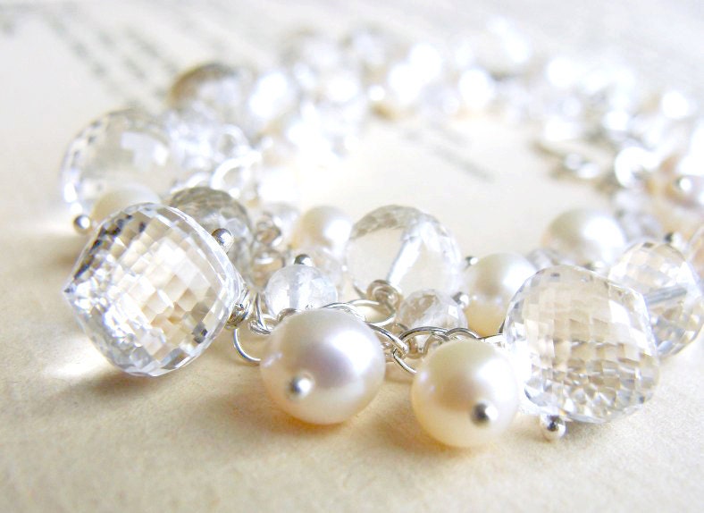 Rock Crystal Bracelet Cluster Bracelet Moonstone Bridal Sterling Silver April Birthstone Luxe AAA Wedding Jewelry KATRINA bracelet