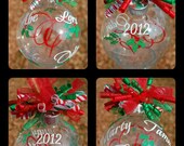Floating Holly Family Name Christmas Ornament - Medium Glass personalized