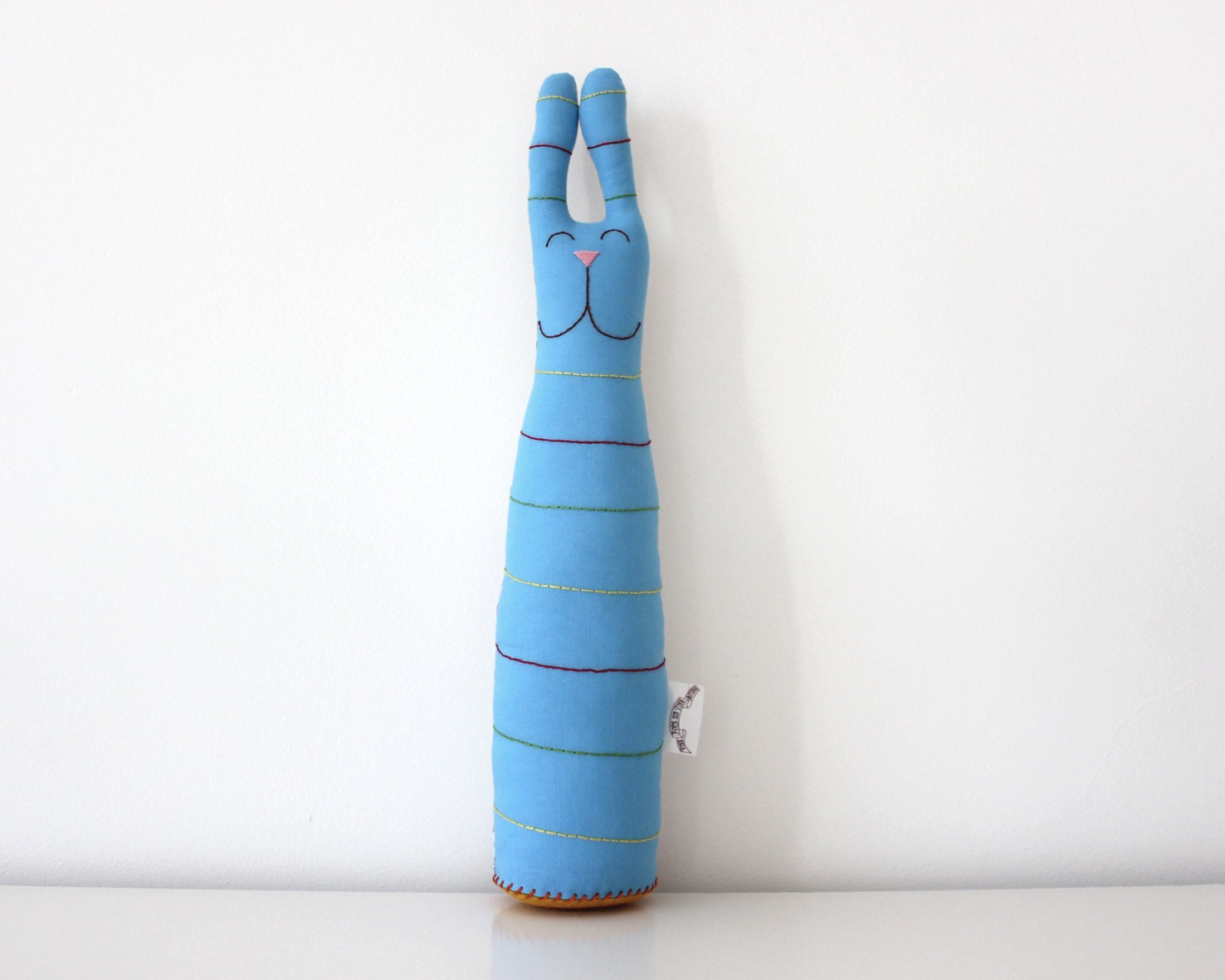 Stuffed Bunny Rabbit Plush Hand Embroidered with stripes