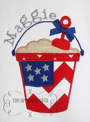 4th of July Flag Sand Pail Embroidery Design Applique