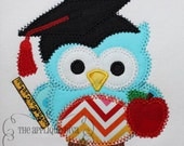 Back To School Bookworm Owl Embroidery Design Machine Applique