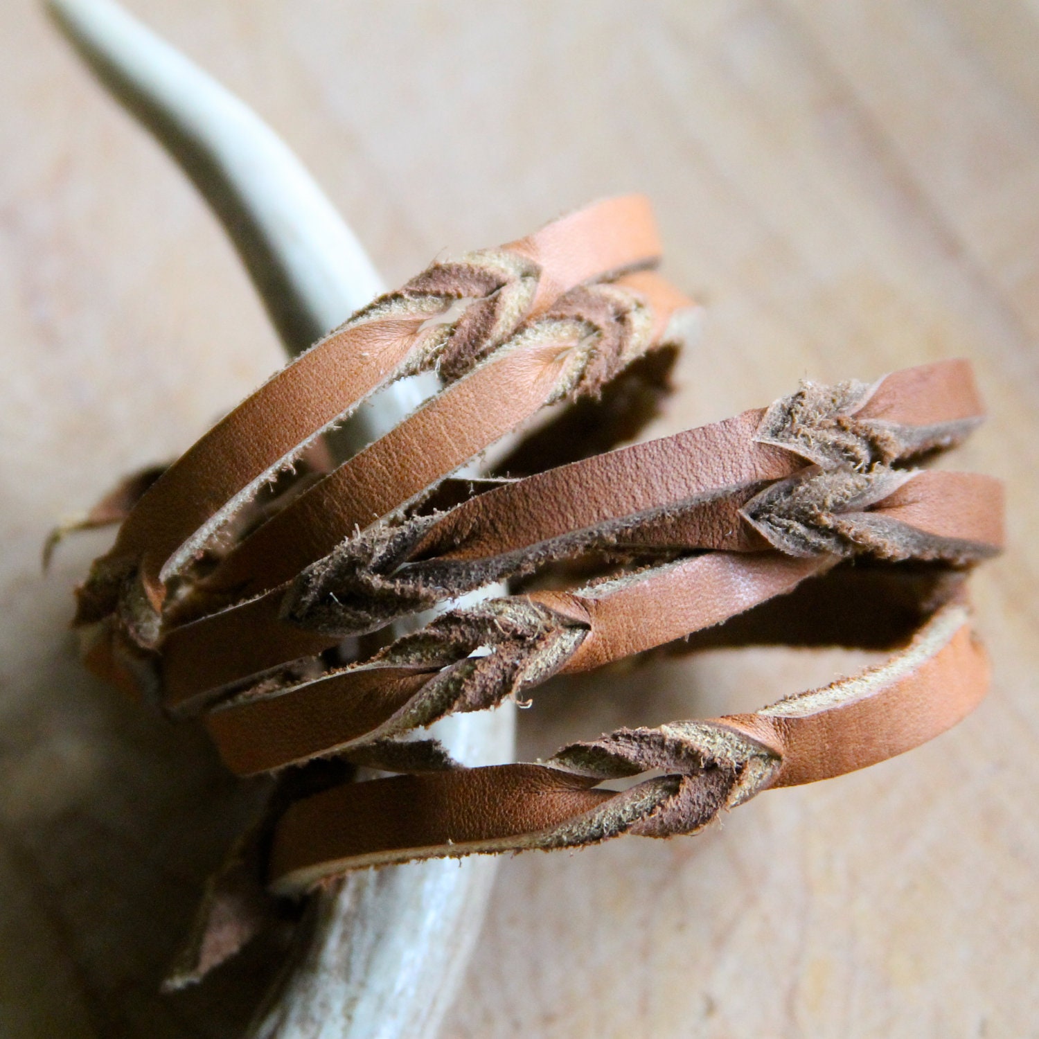 Double Wrap Paniolo Leather Braid Chevron Twist Bracelet - Light Brown
