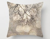 Pillow Cover, Winter Tree Branches Bokeh Fine Art Photograph on Square 16x16" Pillow Cover, Tree Branch Pillow Case