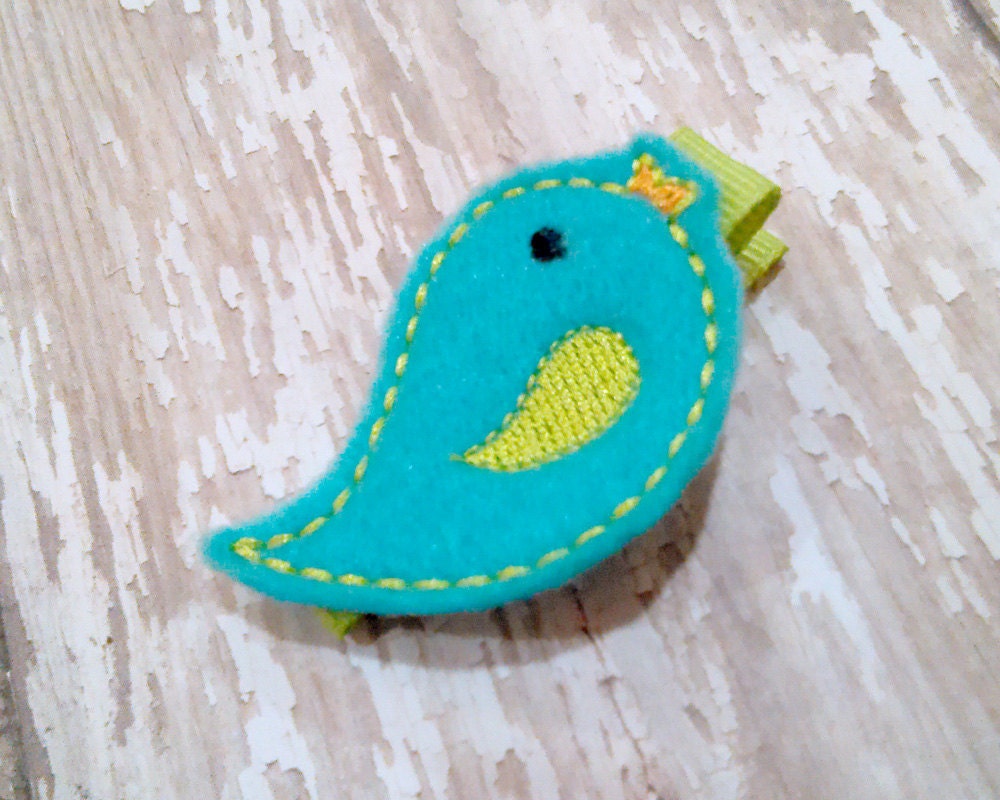 Aqua and Lime Felt Hair Clip
