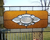 Victorian stained glass panel window bevel cluster stained glass window panel window hanging amber  transom VA1