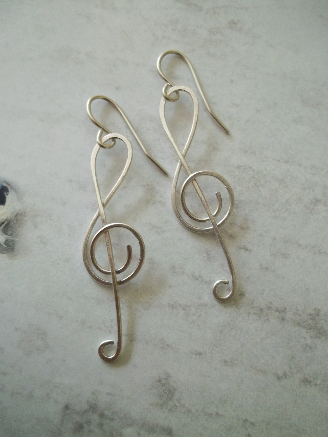 Sterling  silver  Music Treble Clef  earrings  .