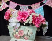 vintage Pink banner shabby chic pennant bunting Pink paris Party cottage chic photo prop rose decoration wedding baby shower 7 large 6 ft