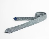 Linen tie, skinny tie in grey and blue