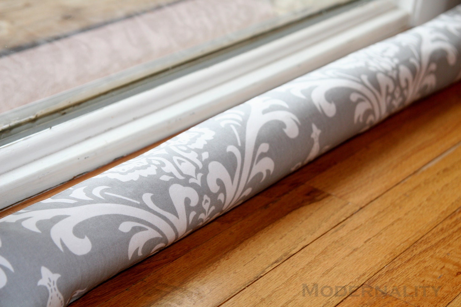 Draft Stopper- Grey Ozborne Damask- Window or Door Snake