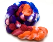 Hand-dyed Combed Top (Roving) Spinning Faux, Fake, Vegan Cashmere Fiber - "Jewels" 4 ounces