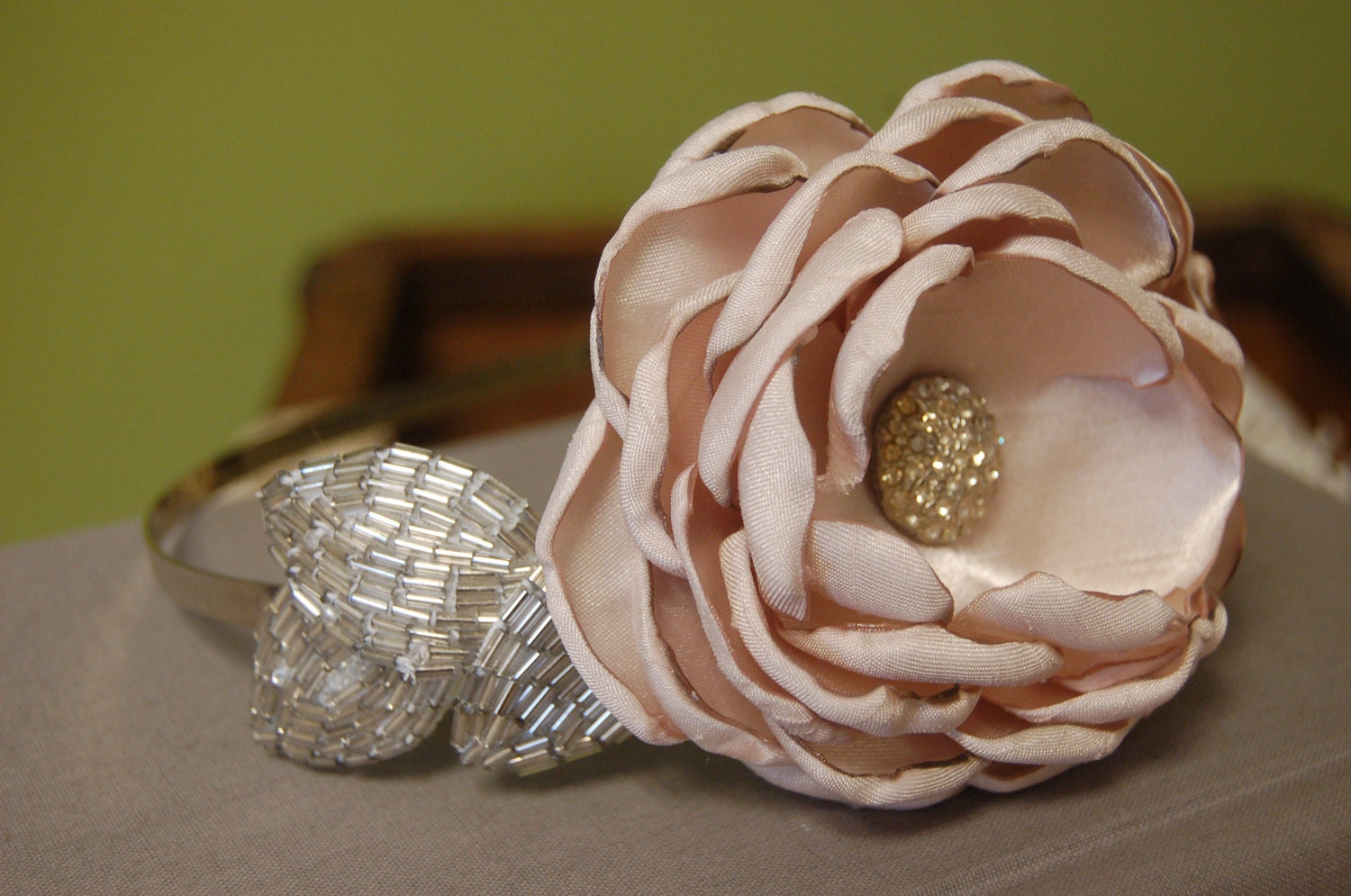 Bridal Beaded Headband, Flower Headpiece, Hair Adornment,