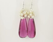 Pink Quartz Earrings, Long Briolette Earrings, Sterling Silver Earrings, Cluster Earrings, Gemstone Earrings, Long Earrings, Jewelry