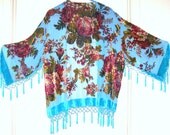 Vintage boho flapper deco silk burnout  BEADED velvet fringed kimono