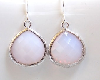 White Opal Earrings Silver