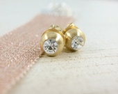 Gold stud earrings Brass Stud Earrings - Small Crystal Earrings