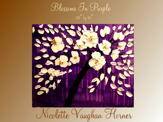 Original Impasto White Blossom Tree  Landscape Painting Modern Palette Knife Oil Painting -Nicolette vaughan Horner