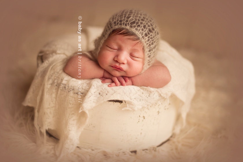 RESERVED - Mohair and Silk : Newborn Bonnet-  Cream - Newborn Photo Prop -  newborn knit hat, baby hat, maternity, photography