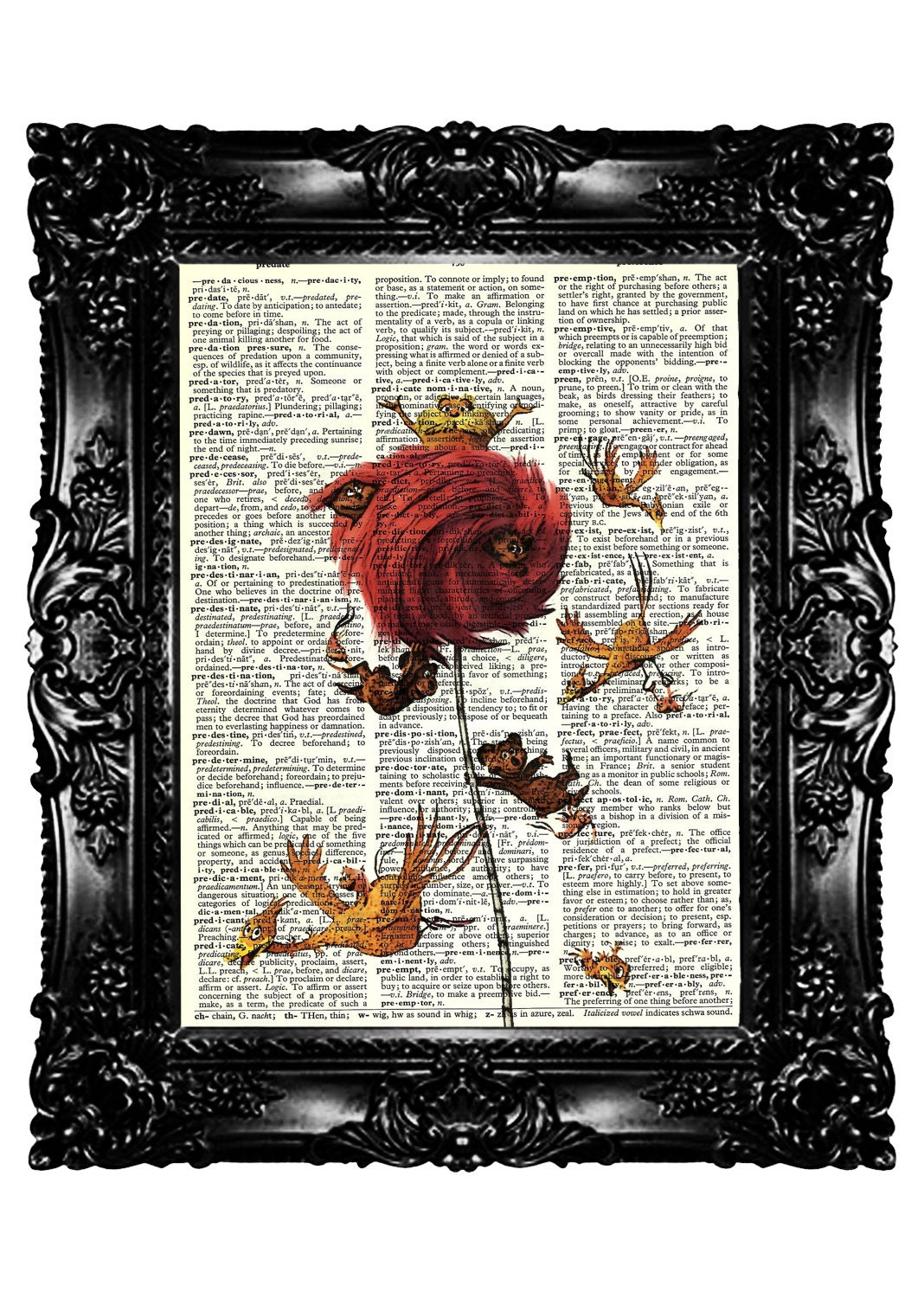 Lorax Dr Seuss 3 Dictionary Print Upcycled Book  Art Prints Vintage Book Print  Truffula trees  Buy 3 get 4th free
