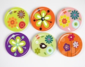 Flower Scrapbooking Embellishments, Flatback Button Cabochon or pin backs or magnets