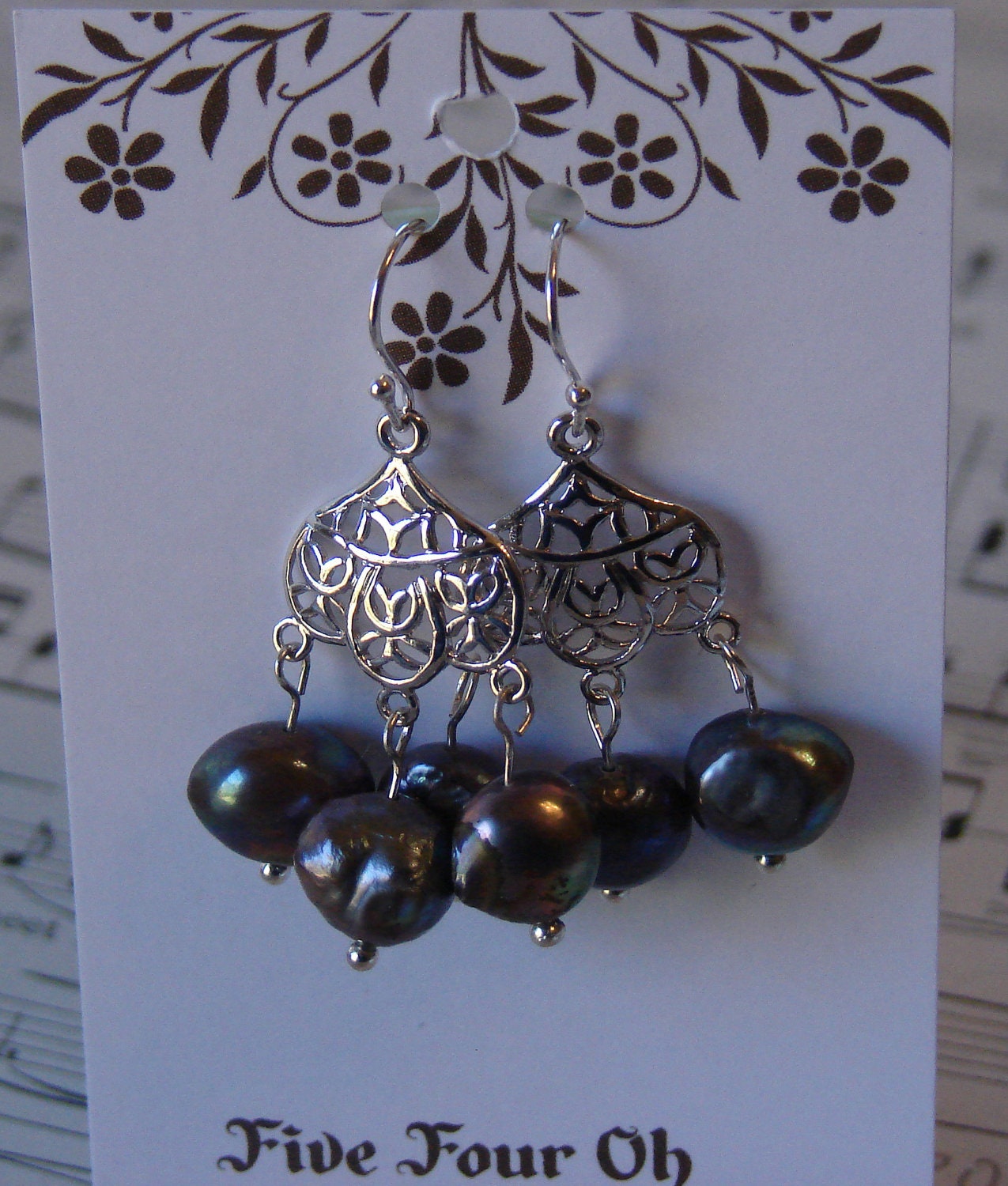 Blue Black Freshwater Pearl Dangle Earrings Sterling Silver Fresh Flashy