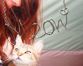 Meow Necklace Wire Writing Jewelry Cursive Quirky Word Pendant Cat Necklace