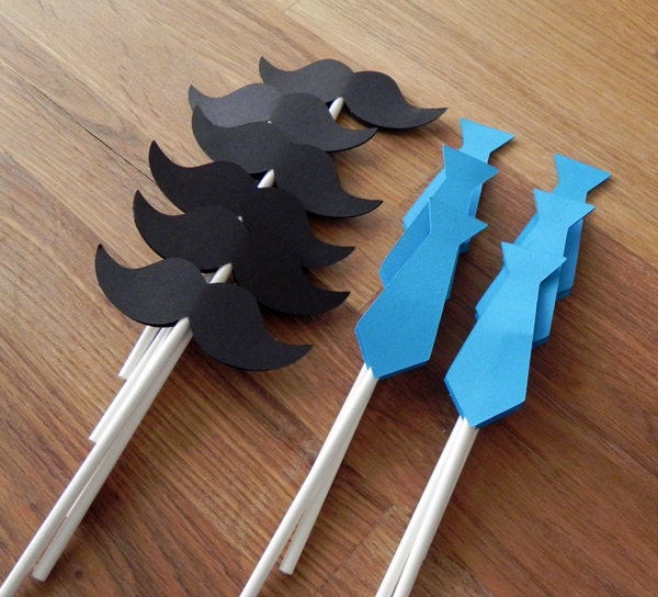 Cupcake Toppers: Little Man Ties and Mustaches Baby Shower or Birthday Party - die cut mustaches ties